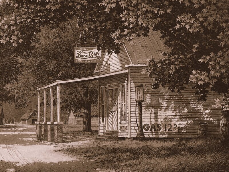 Vintage gas station with Pepsi sign