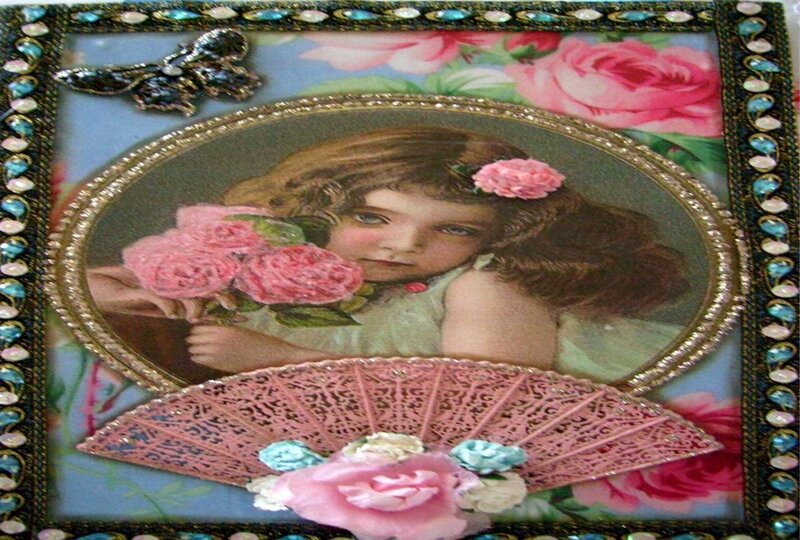 Vintage girl with roses collage