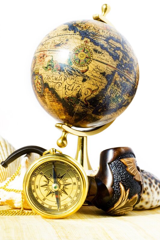 Vintage globe and compass