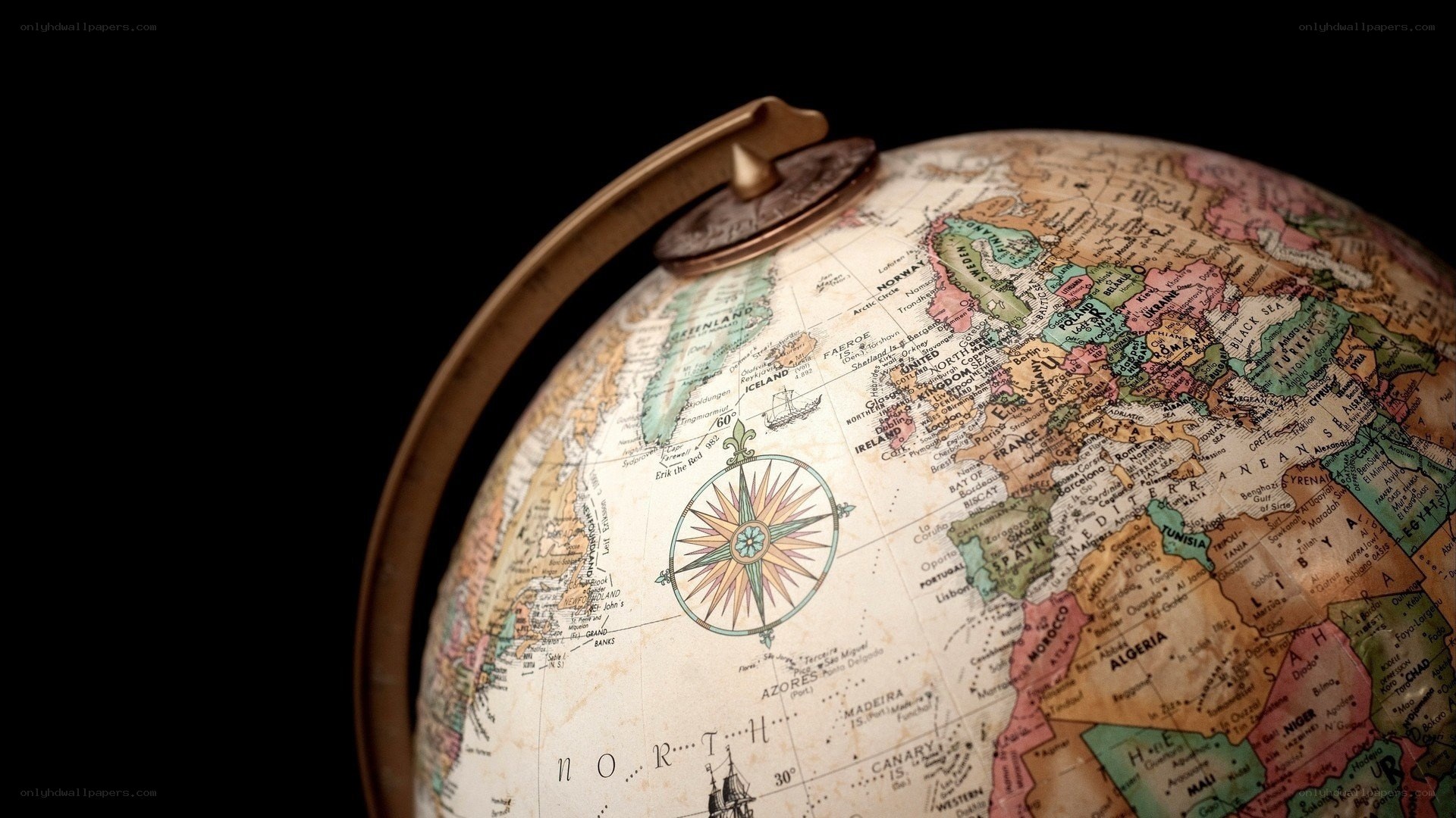 vintage globe with compass rose