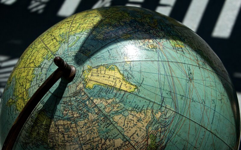 vintage globe with northern hemisphere