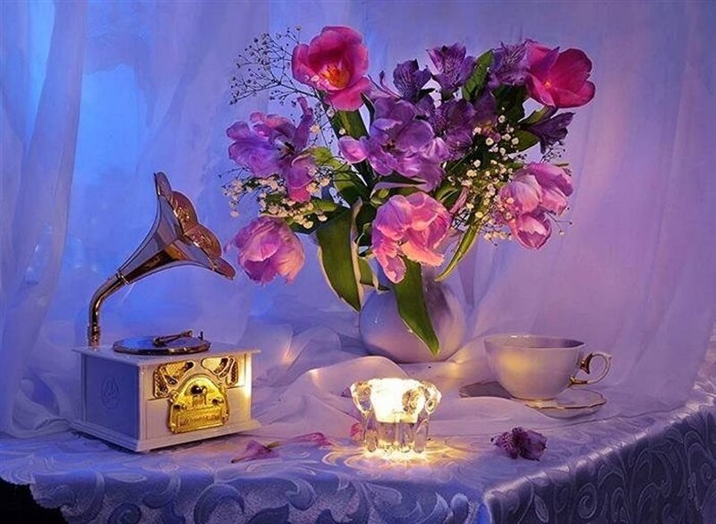 Vintage Gramophone with Flowers