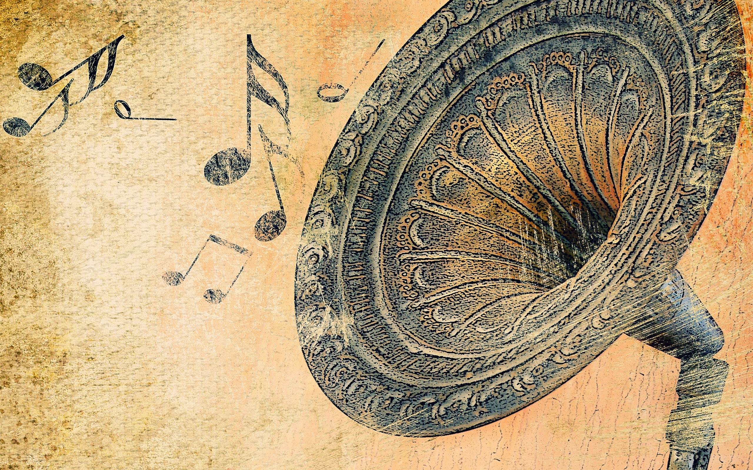 vintage gramophone with music notes