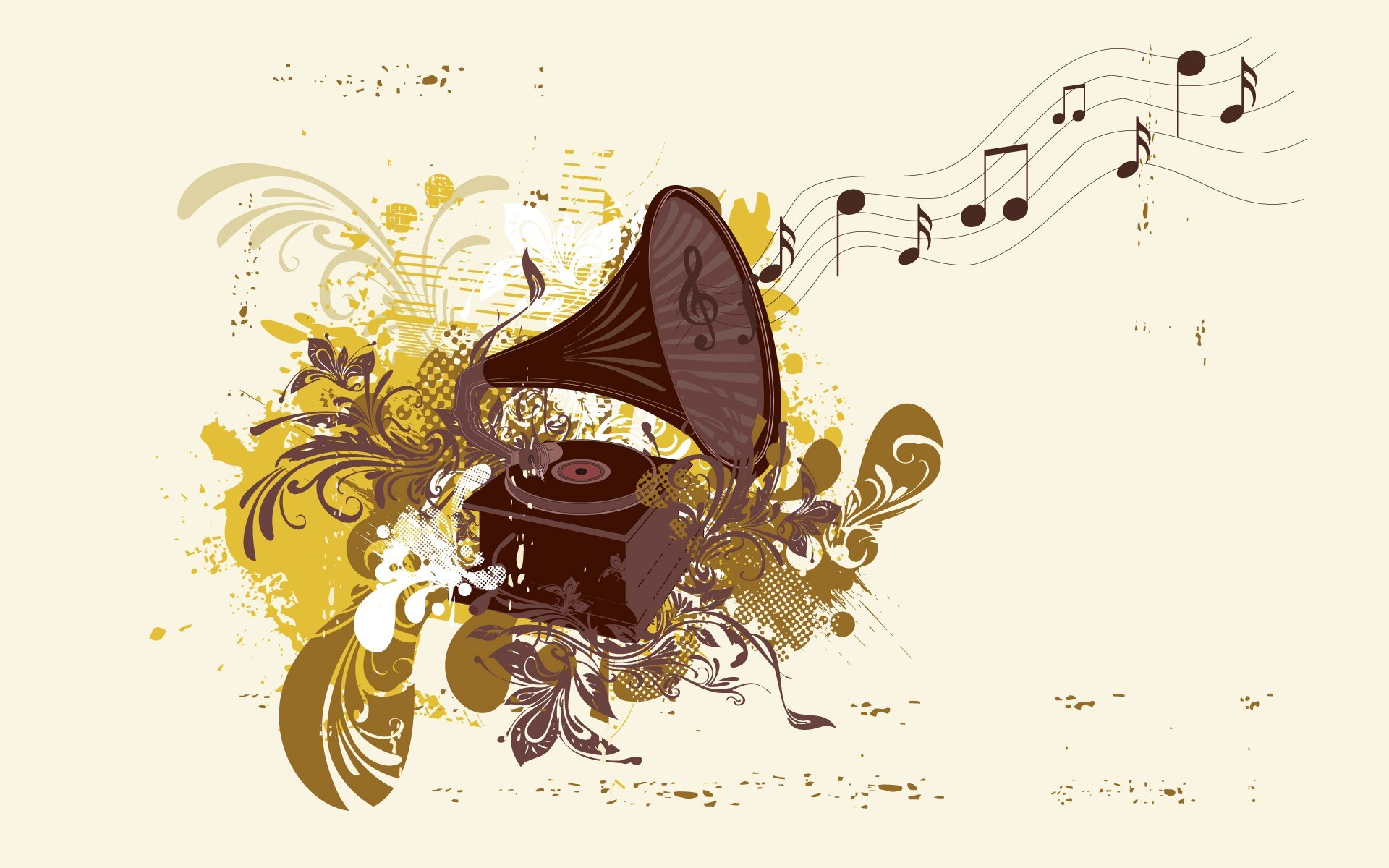 vintage gramophone with music notes