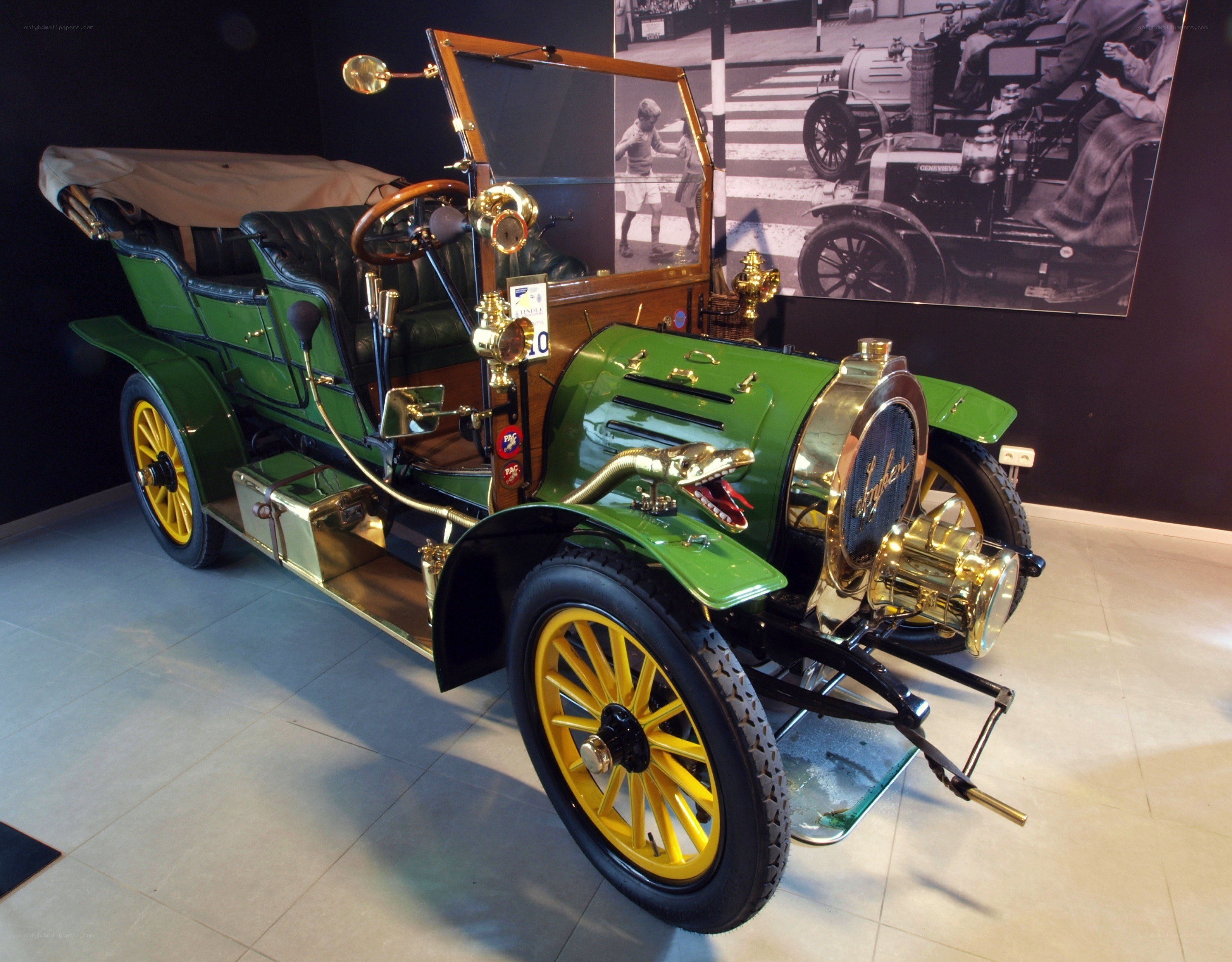 vintage green automobile display