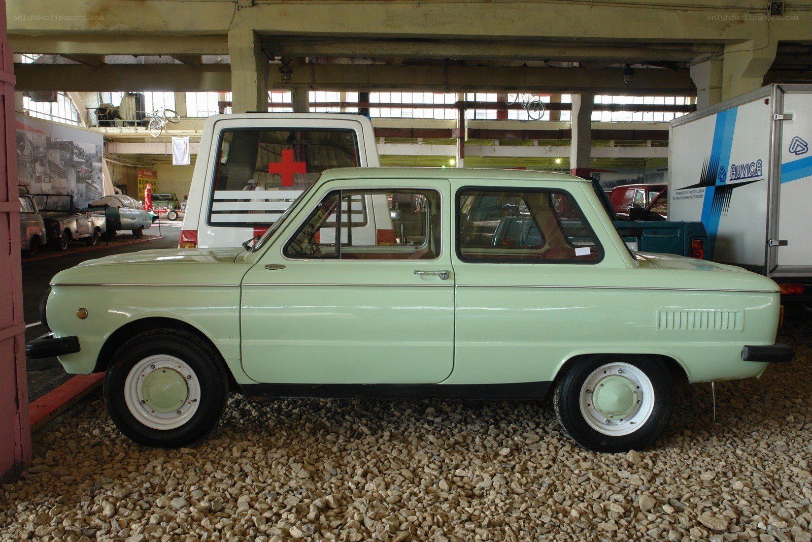 Vintage green car in museum