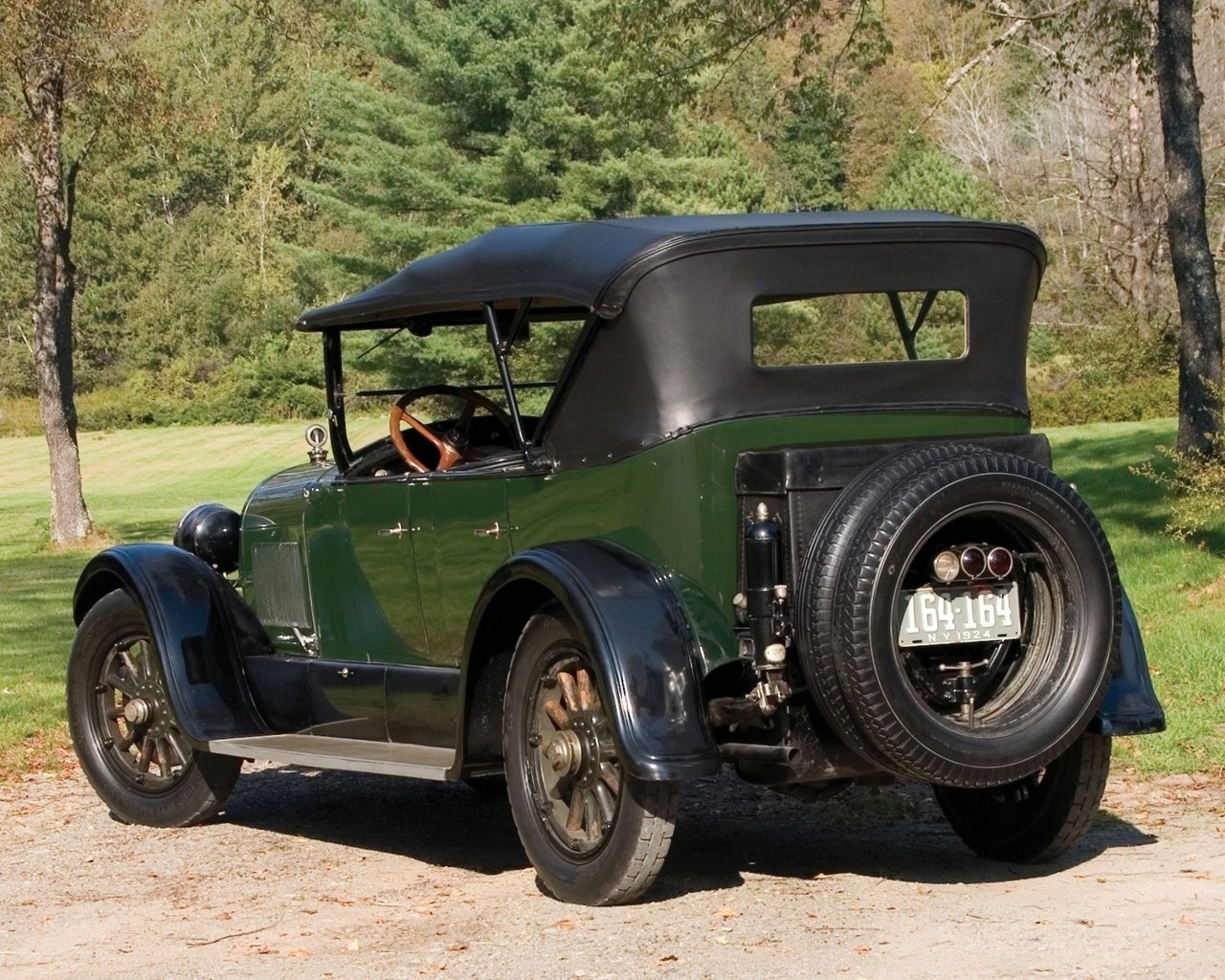 vintage green car in park