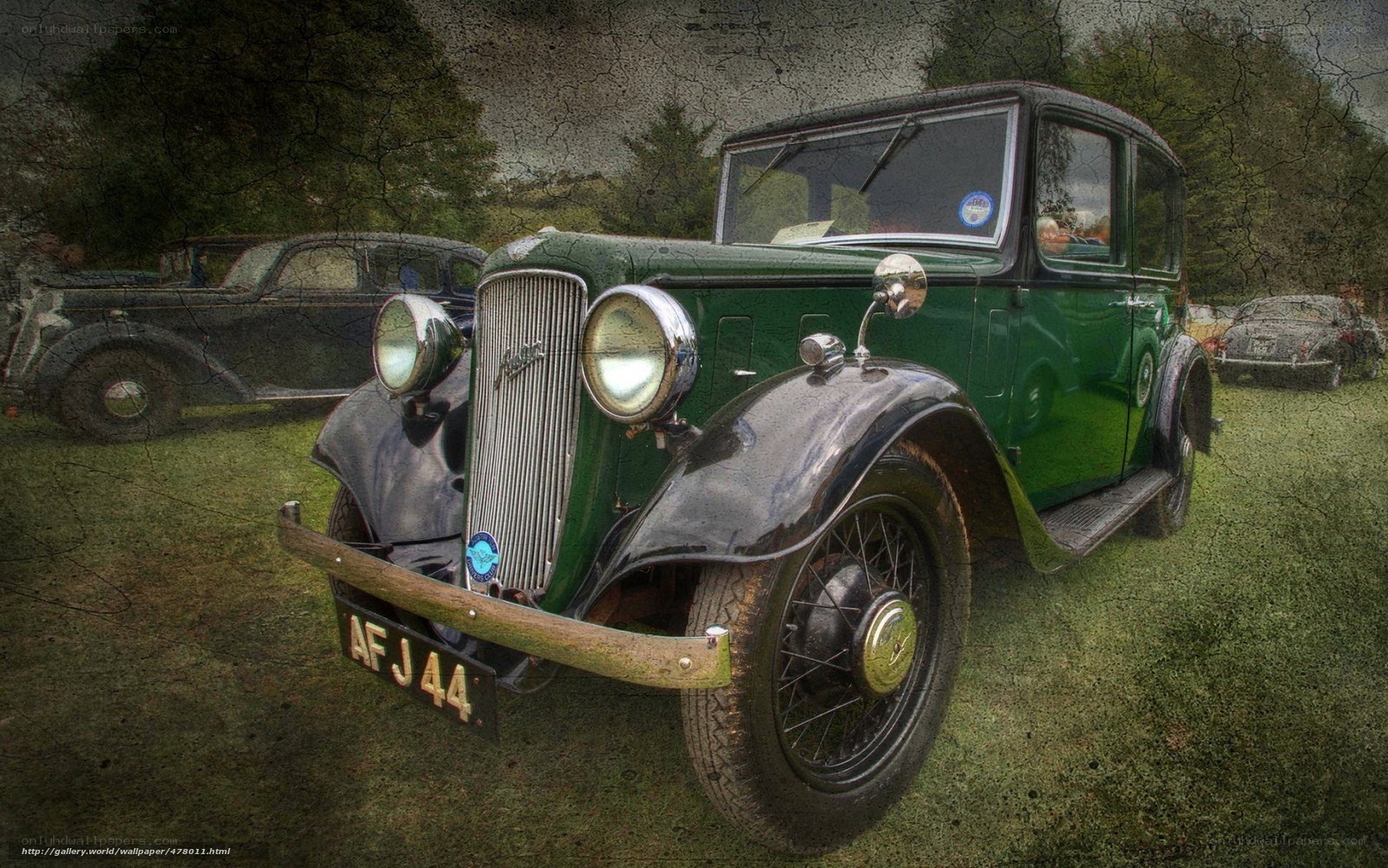 vintage green car on grass