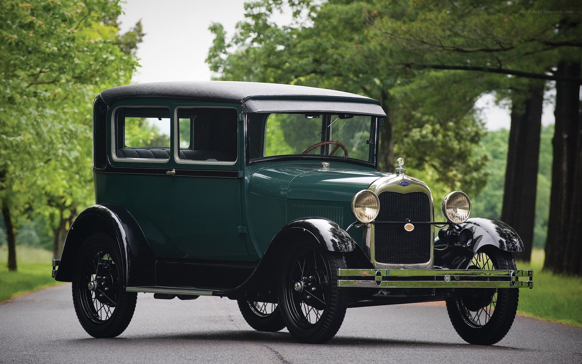 vintage green ford car