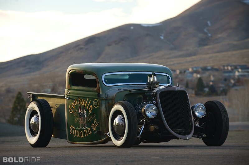 vintage green hot rod truck