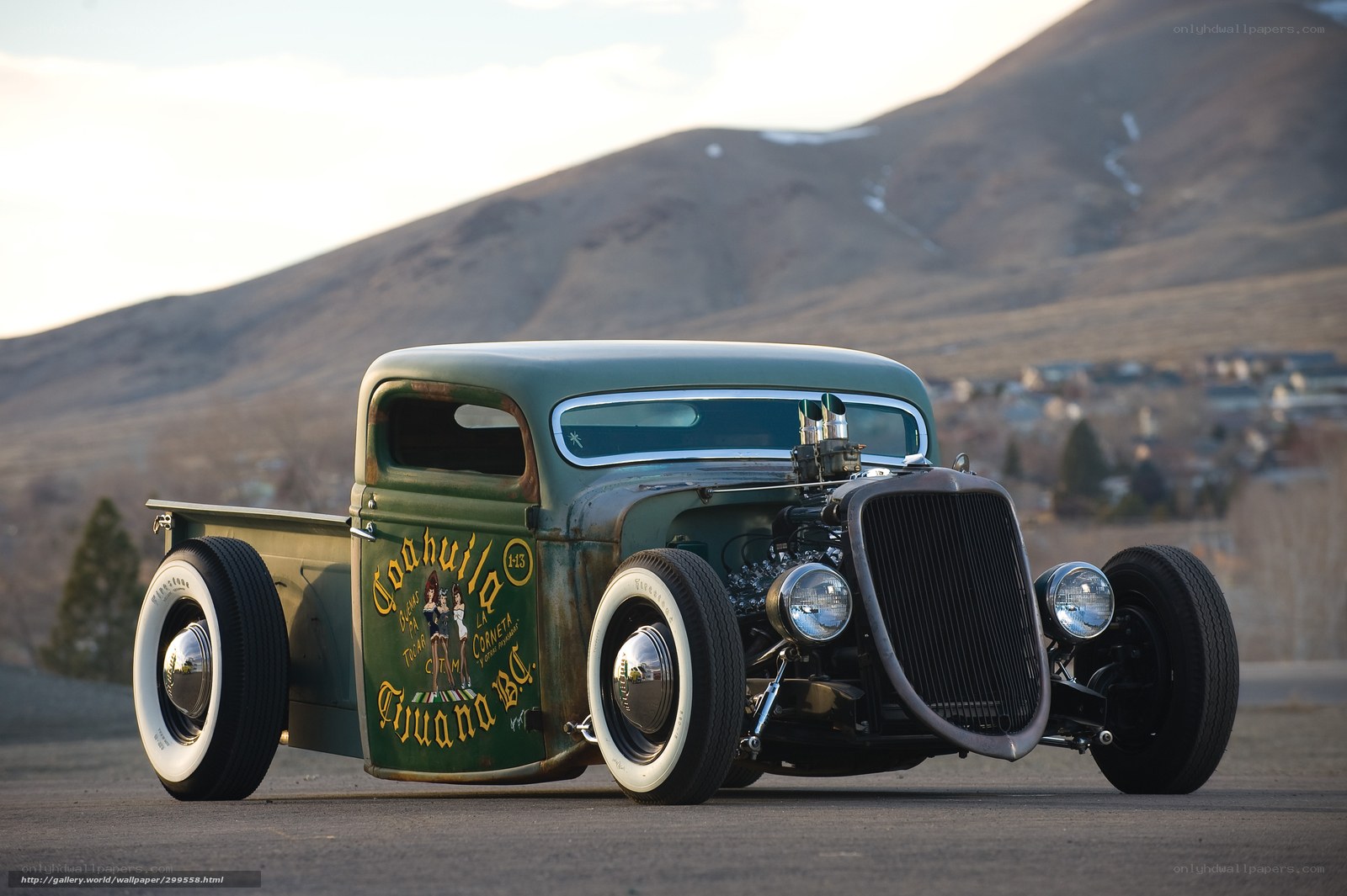 vintage green hot rod truck