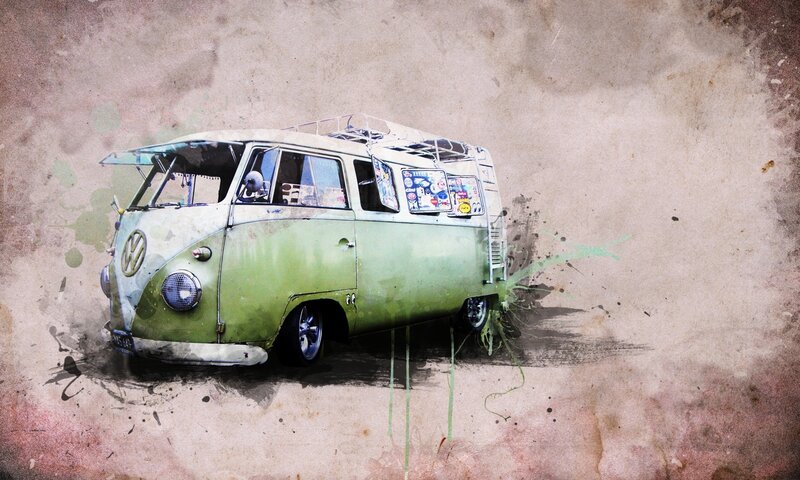 vintage green volkswagen bus
