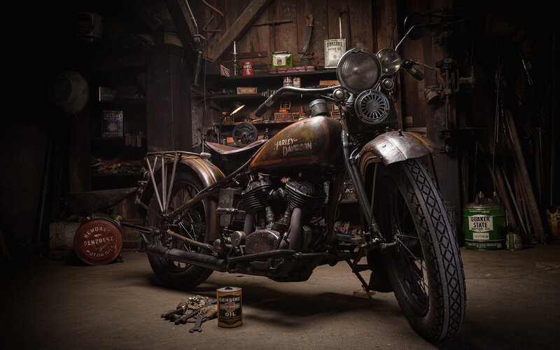 Vintage Harley-Davidson Motorcycle — Brown, Dramatic