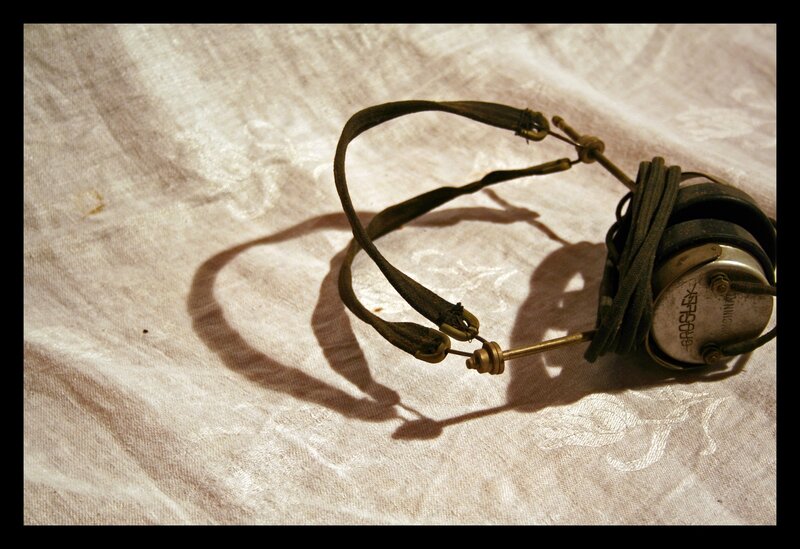 vintage headphones on fabric