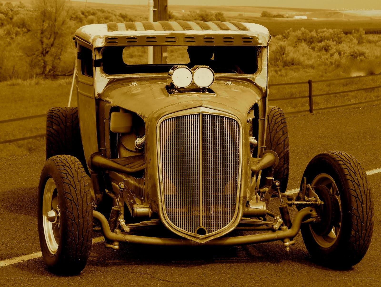 vintage hot rod on road
