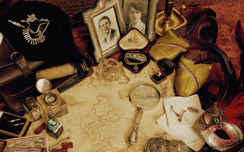 Vintage items on a map