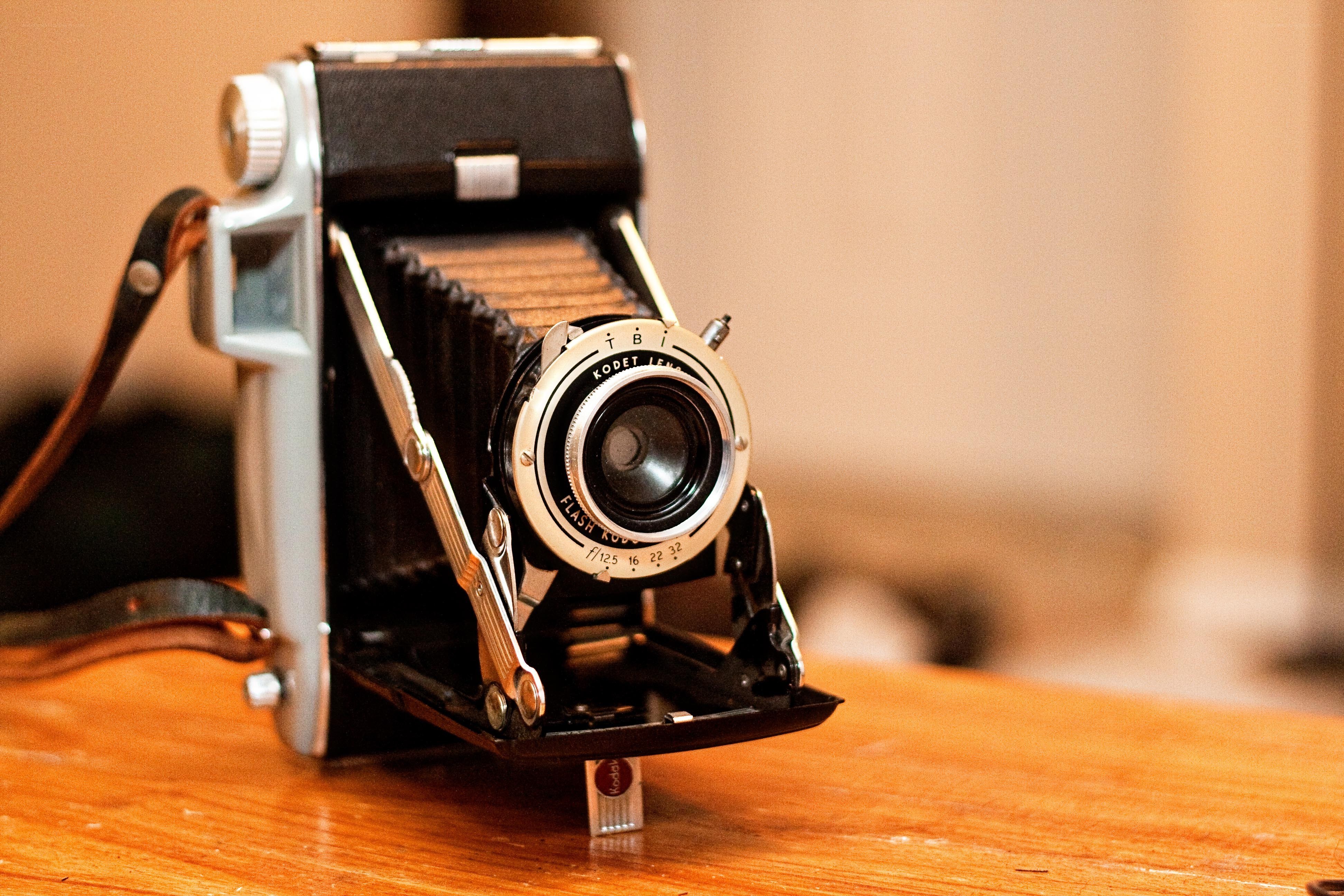 vintage kodak camera on wood