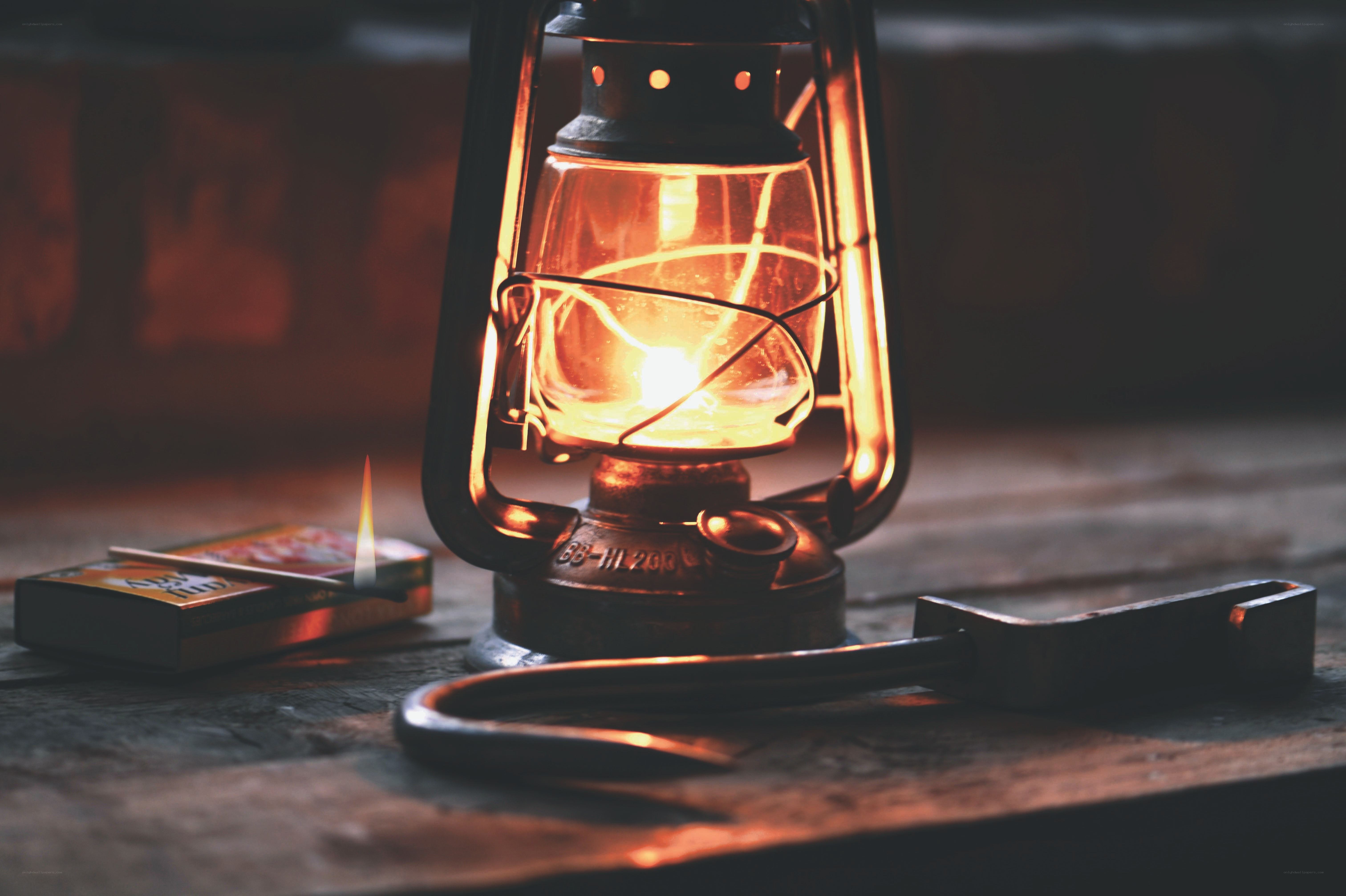 Vintage lantern on wooden table
