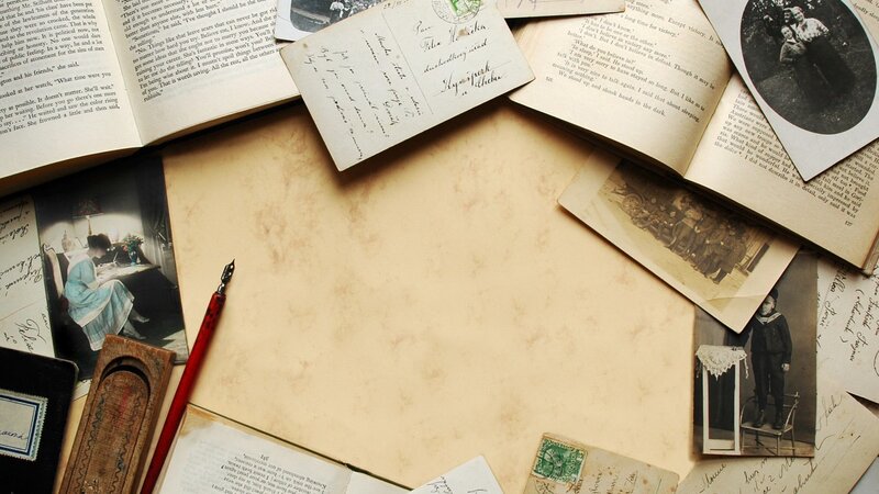 vintage letters and photos on table