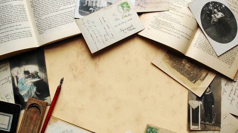 Vintage letters and photos on table