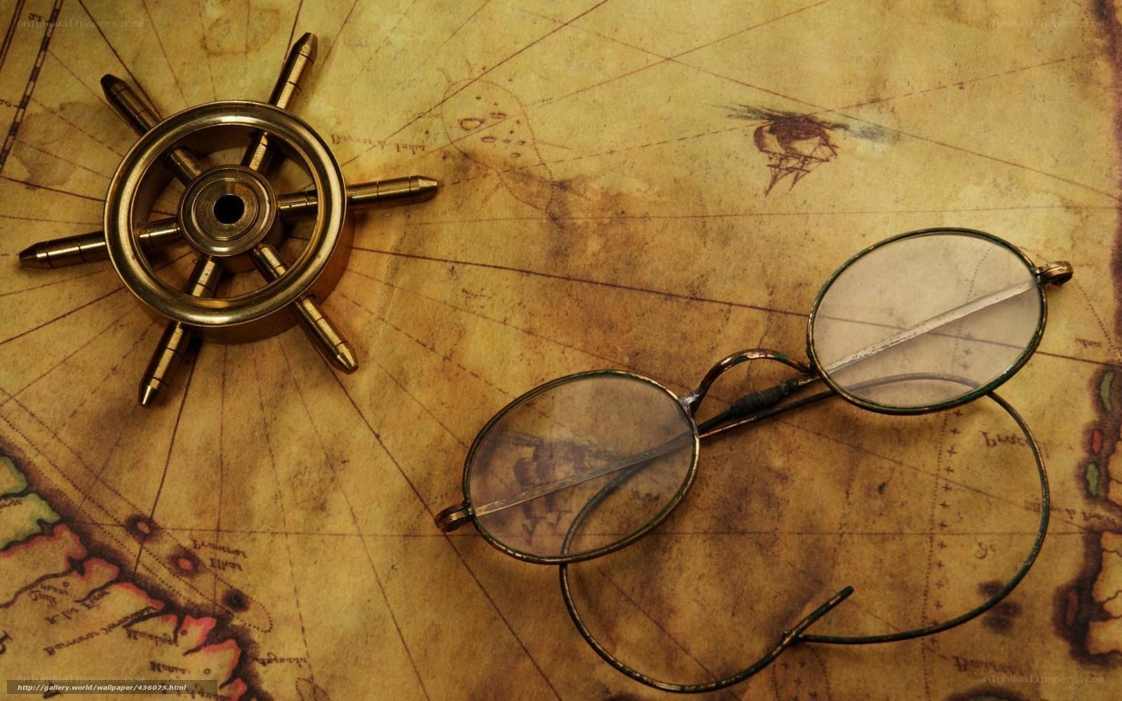 Vintage map with compass and glasses