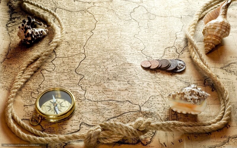 Vintage map with compass and shells