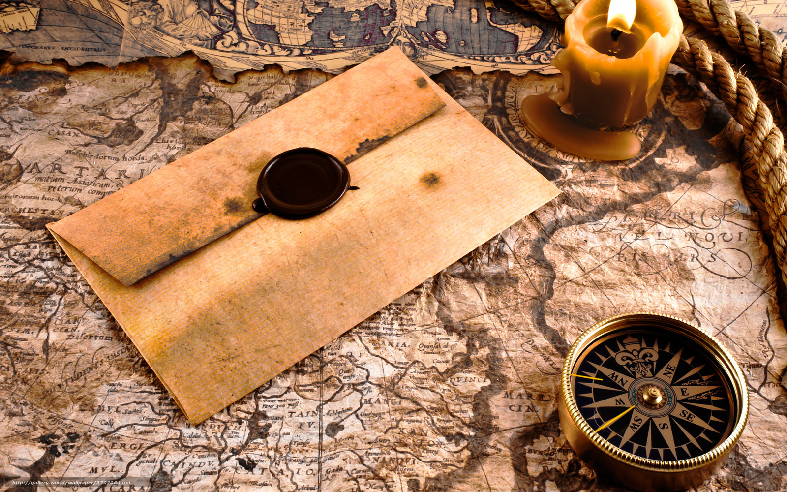 Vintage map with letter and compass