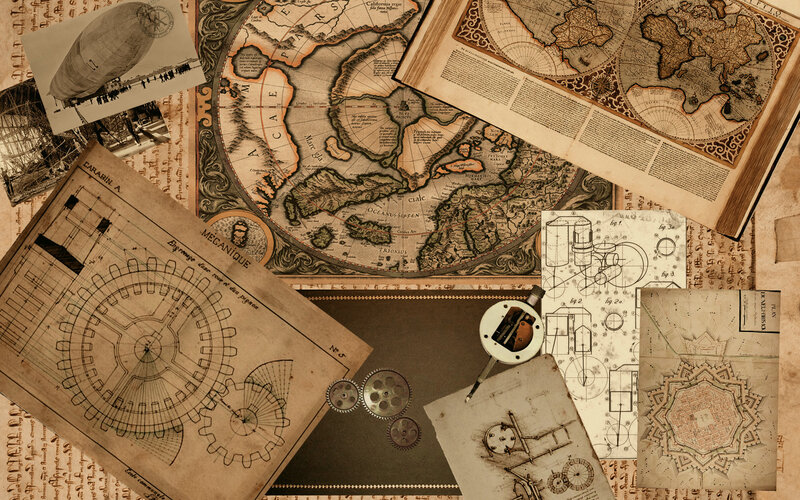 vintage maps and blueprints collage
