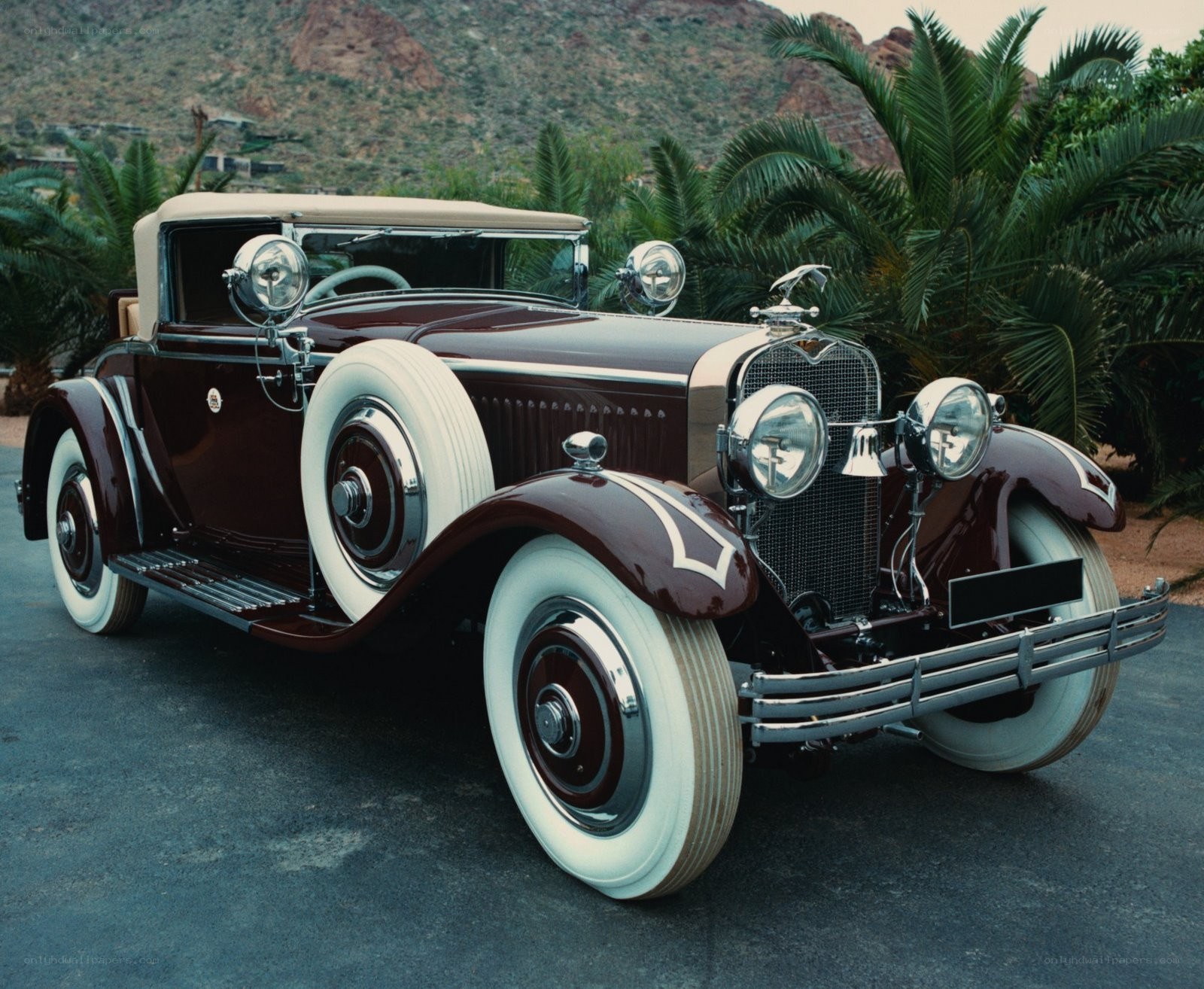 Vintage maroon convertible car