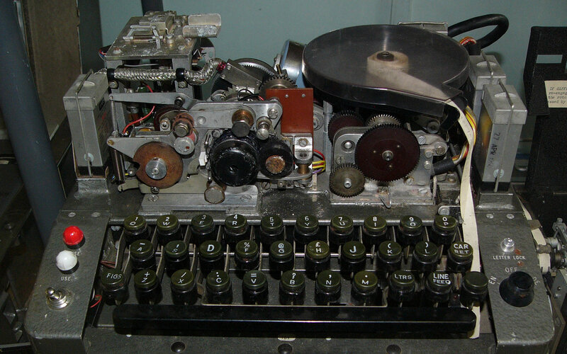 Vintage mechanical typewriter with exposed internals