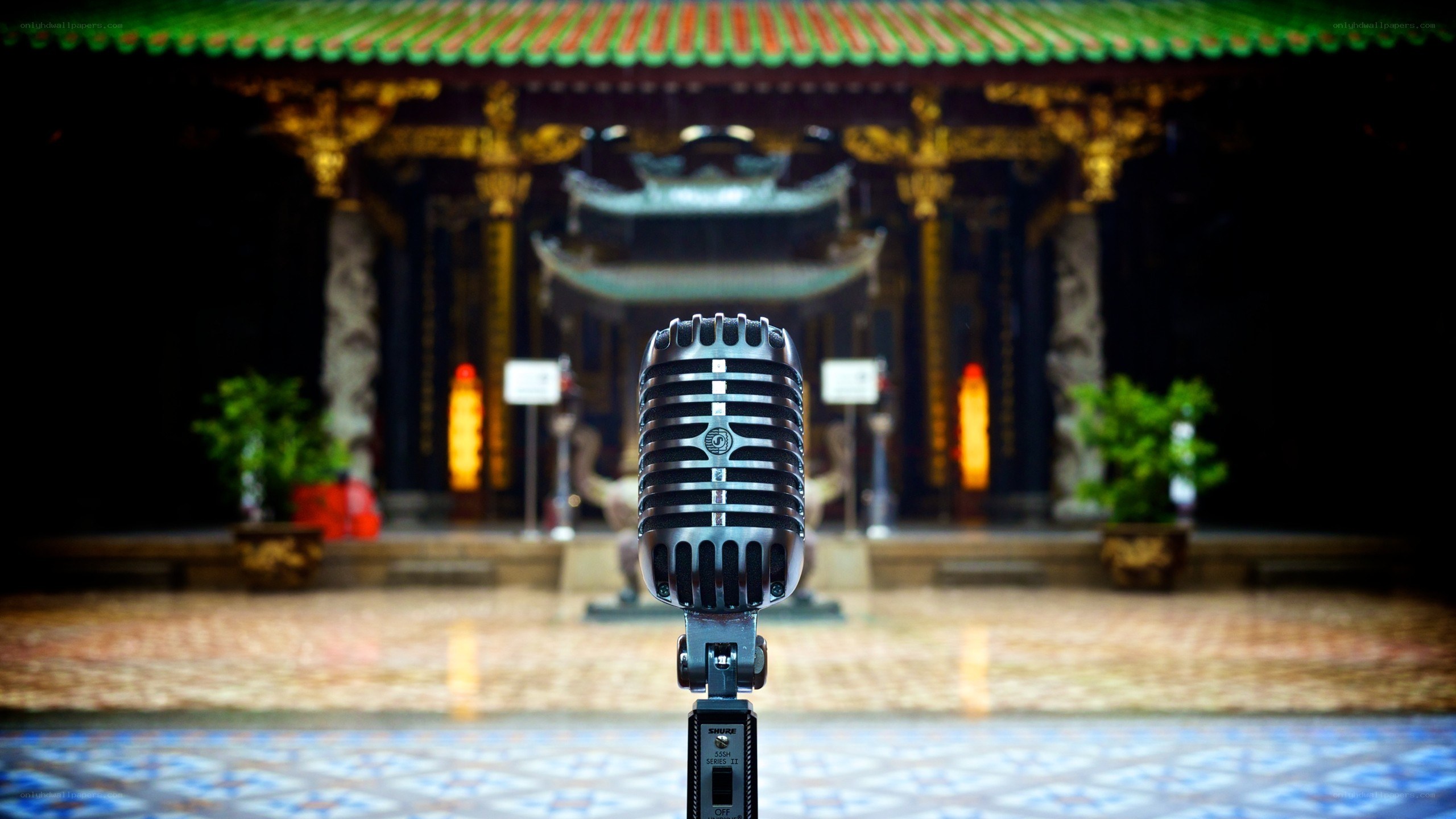 vintage microphone in temple