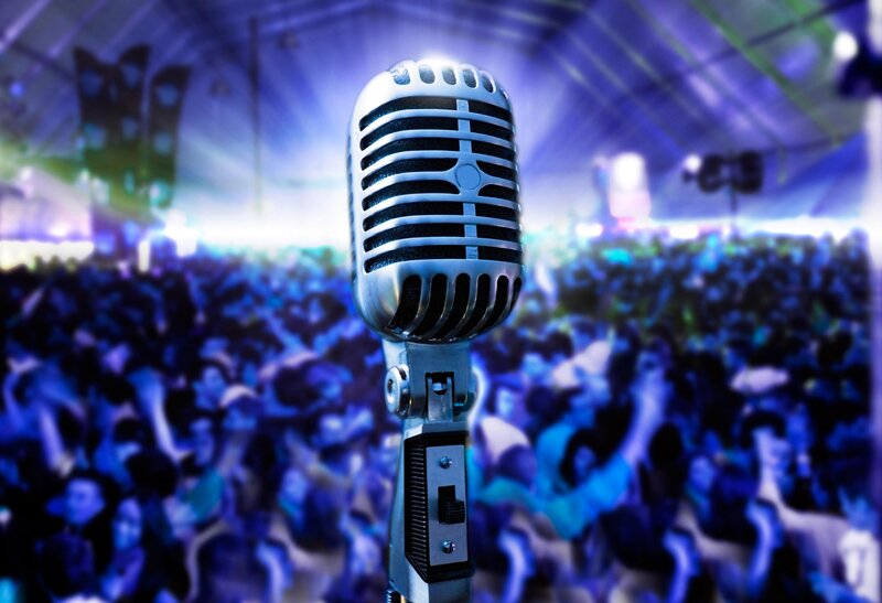 Vintage Microphone on Stage — Blue