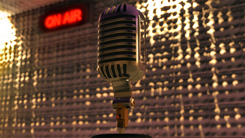 Vintage Microphone on Stand — Purple