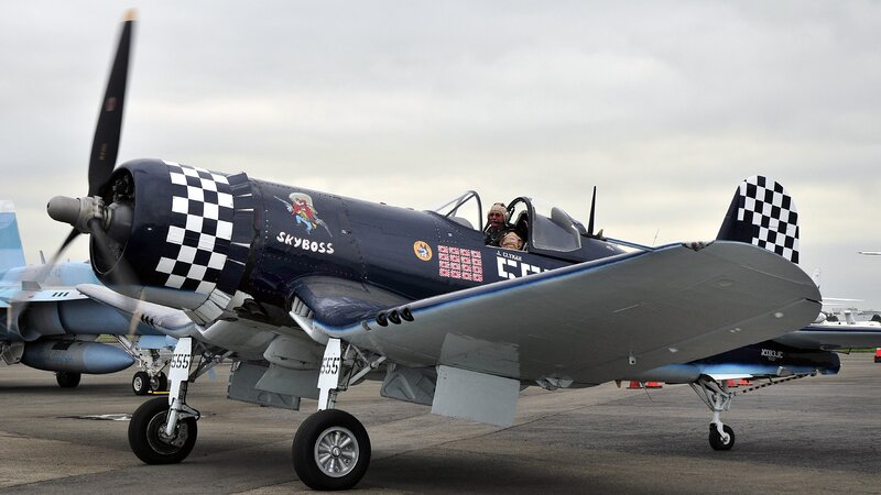 Vintage Military Airplane — Blue, Overcast