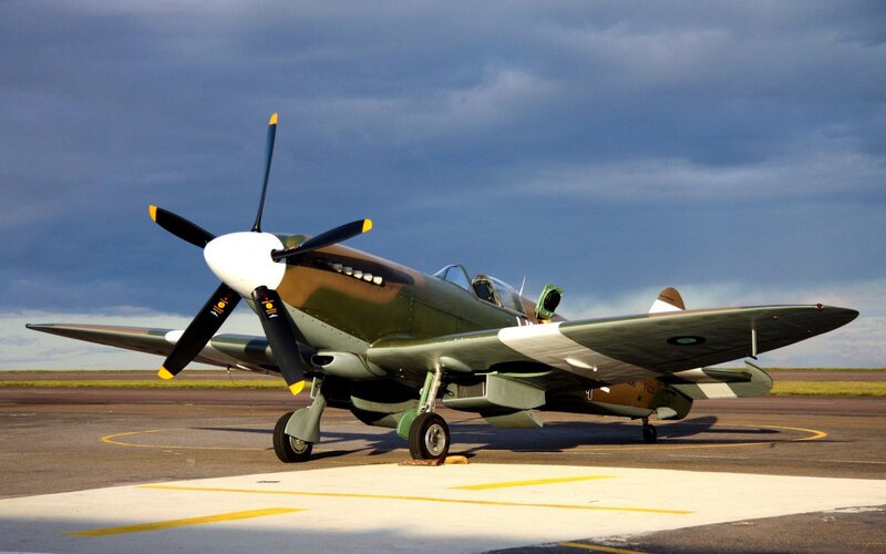 Vintage Military Airplane — Green, Dramatic, Afternoon