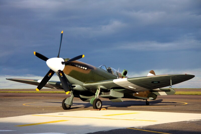 Vintage Military Airplane — Green, Dramatic