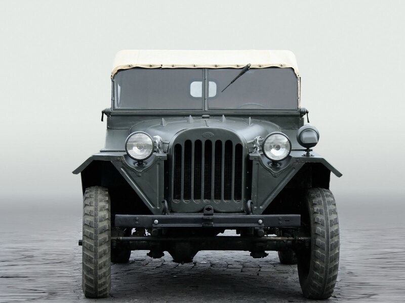 Vintage military jeep front view