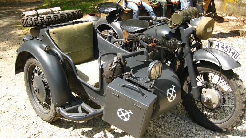 Vintage military motorcycle with sidecar