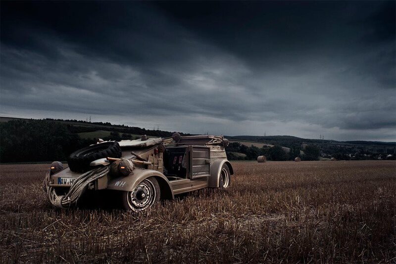 Vintage military vehicle in field