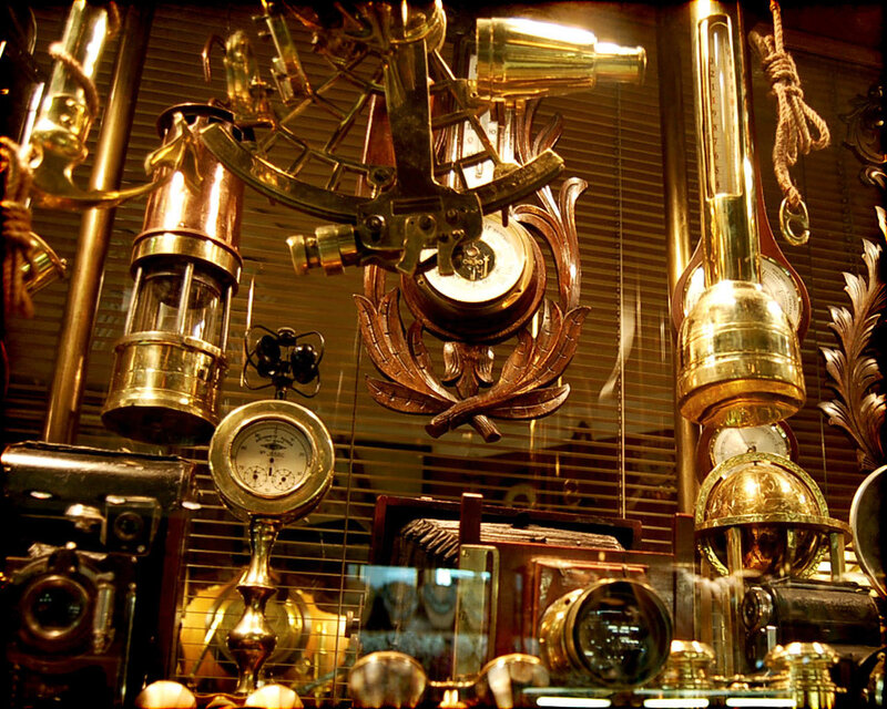 vintage nautical instruments display