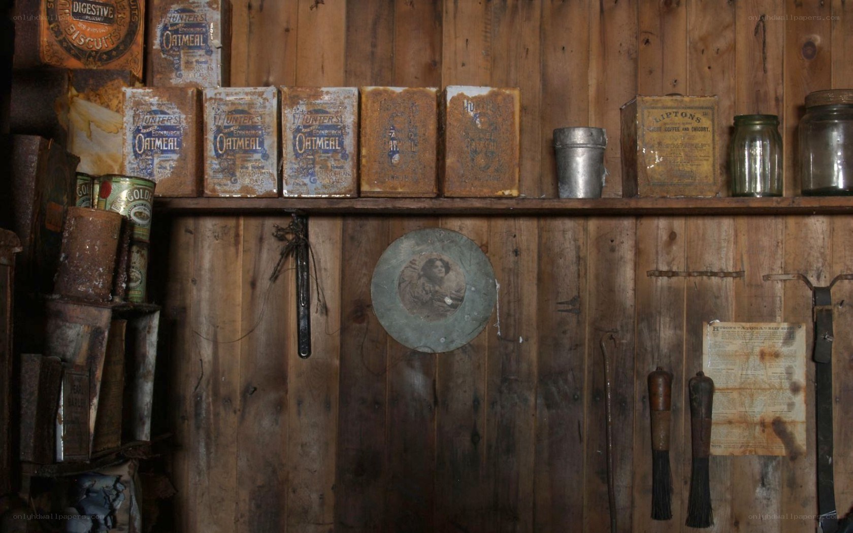 Vintage pantry shelf with old boxes