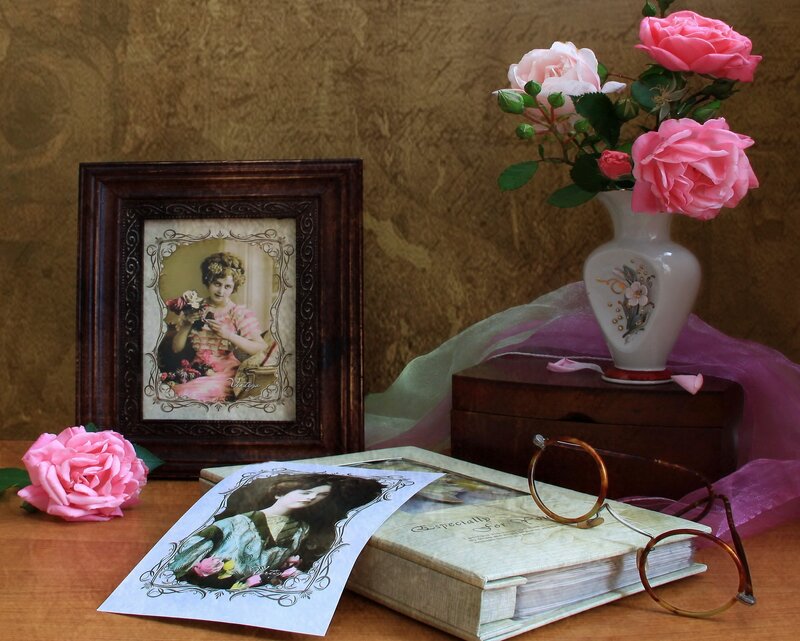 Vintage Photograph and Roses