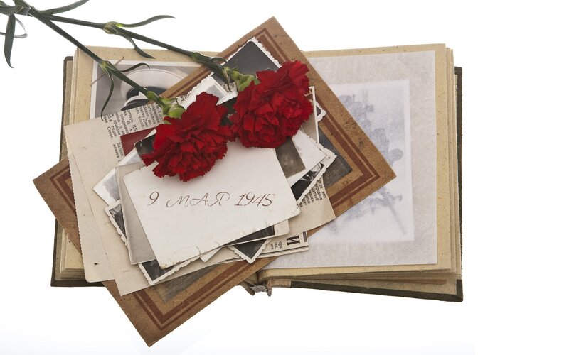 Vintage photos and red carnations