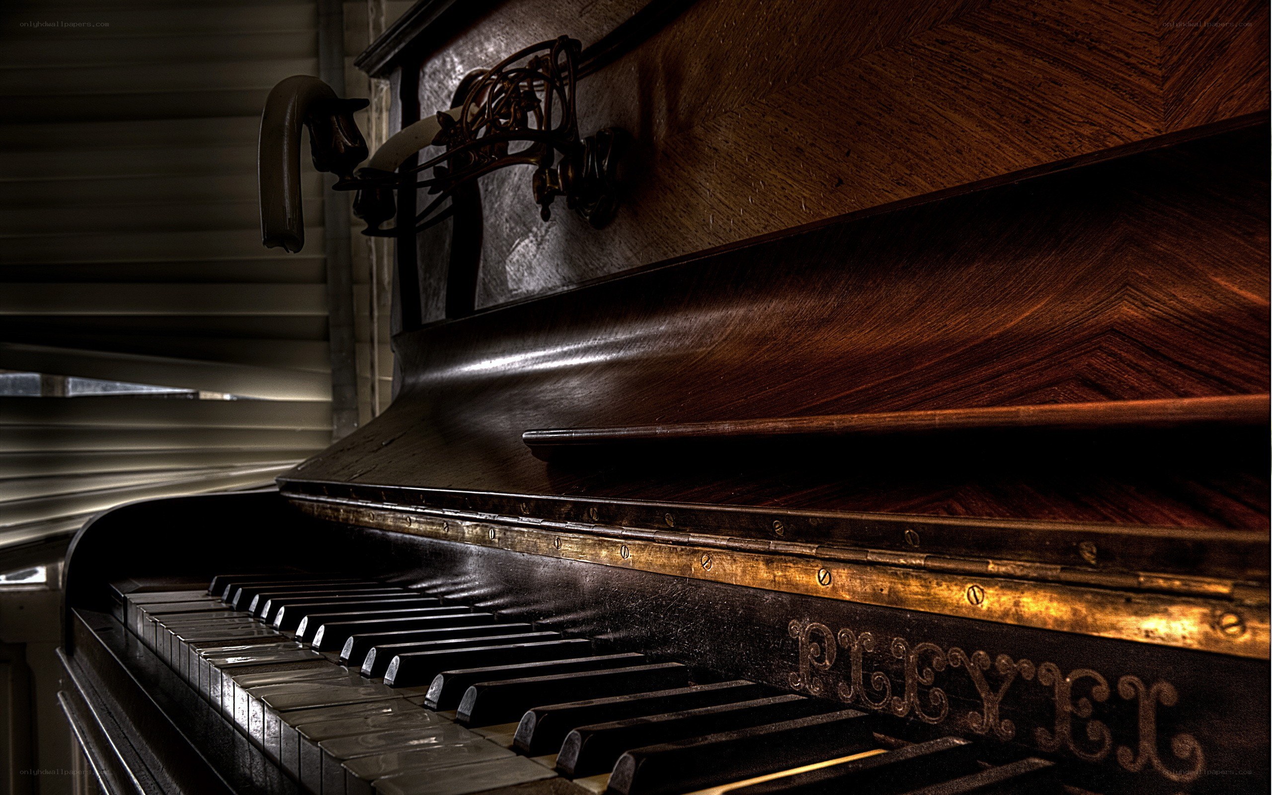 vintage piano in dim light