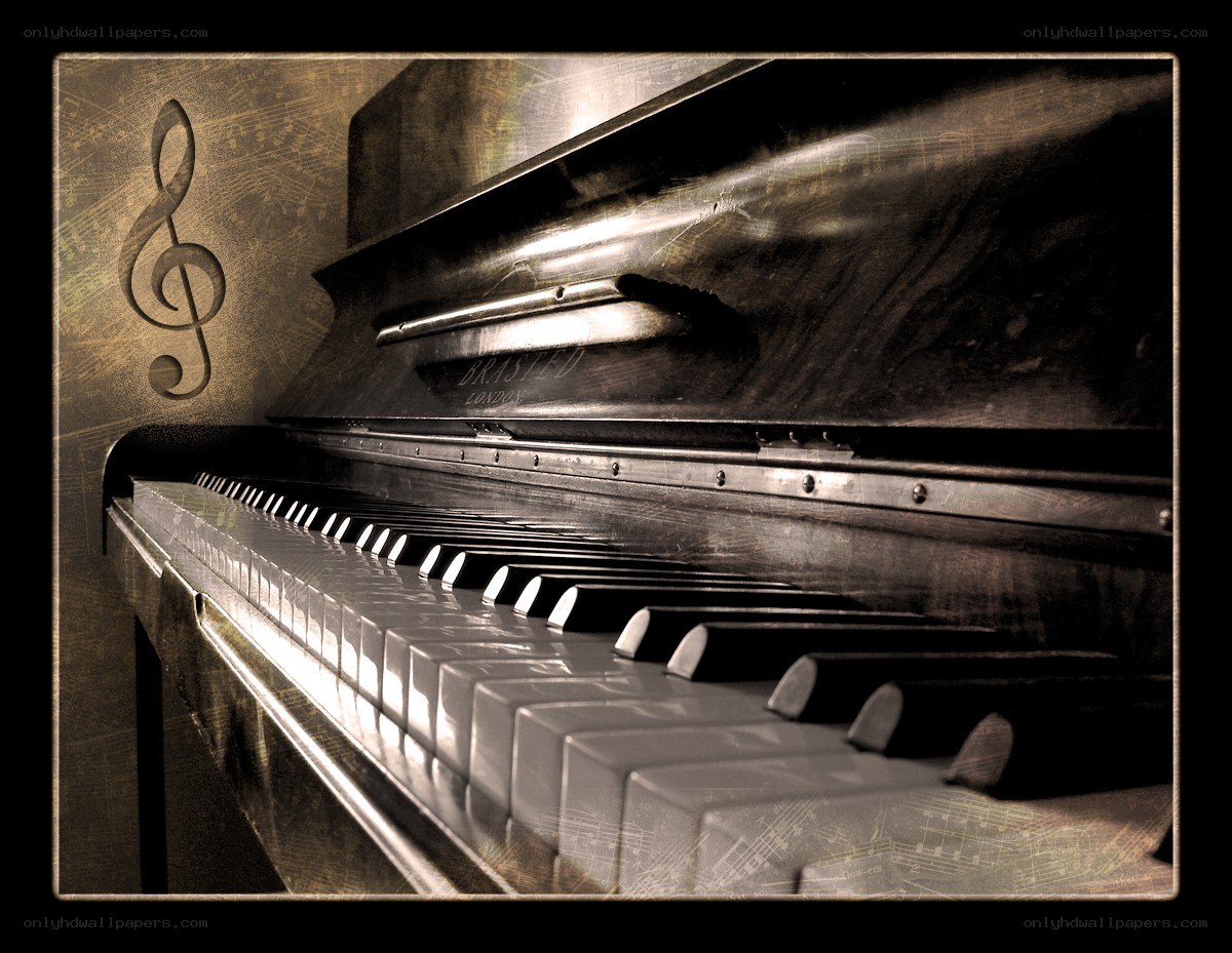 vintage piano with music notes