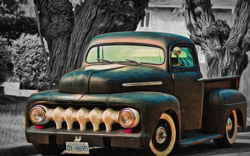 Vintage Pickup Truck — Green, Dramatic