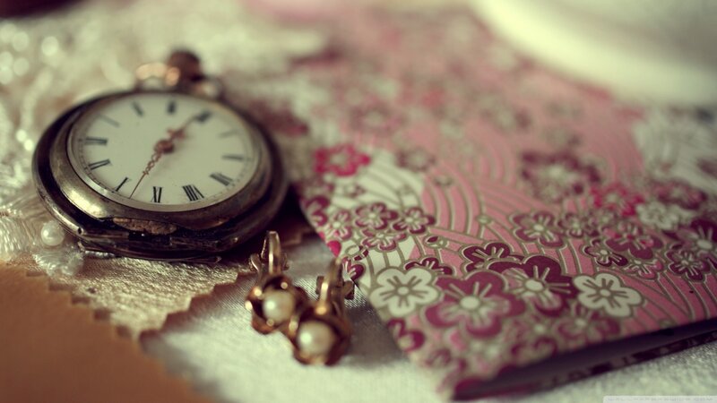 Vintage Pocket Watch — Pink, Nostalgic, Photograph, Earrings
