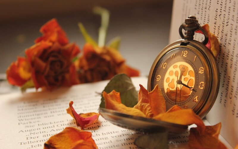 Vintage pocket watch with dried roses