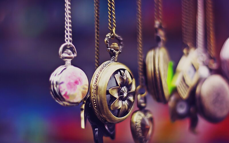 vintage pocket watches on display