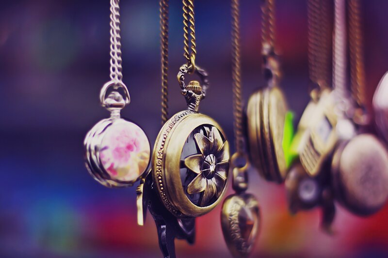 vintage pocket watches on display